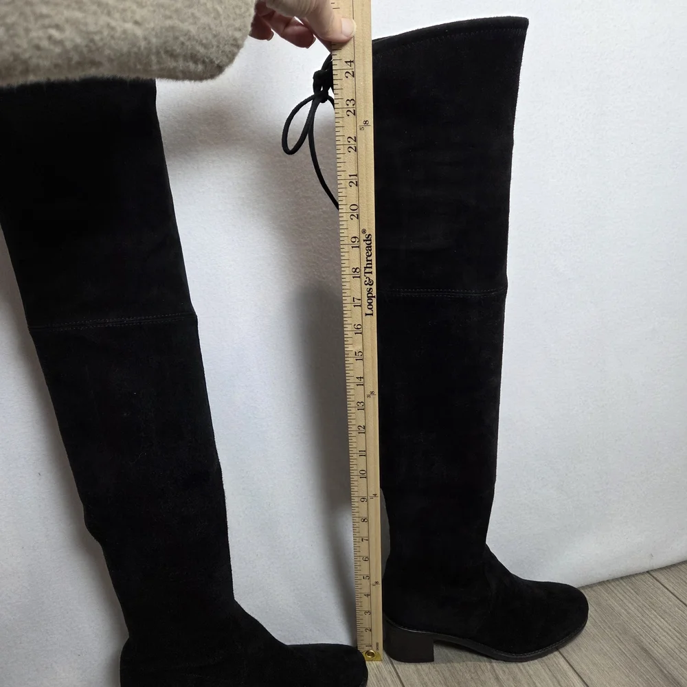 STUART WEITZMAN Tieland Over-The-Knee Boots Black Suede Womens 6 OTH Block Heel